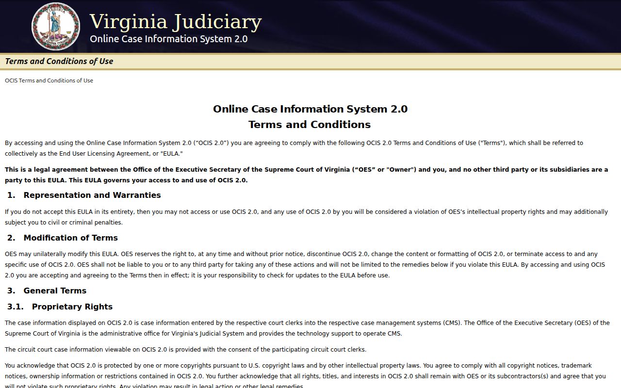 Virginia case-search system used to locate Alexandria City warrant case events