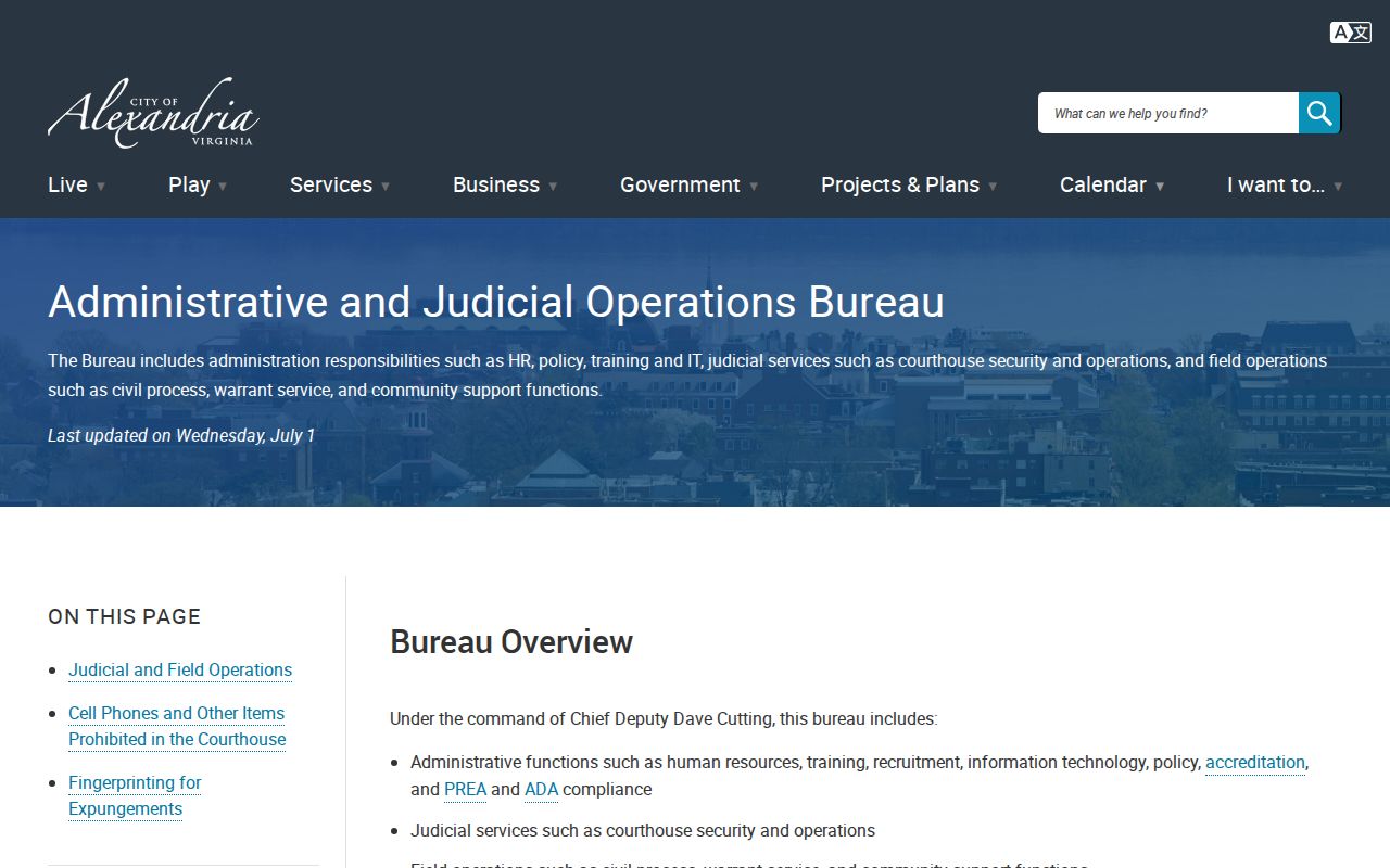Alexandria City Sheriff's warrant-service bureau information for warrant records