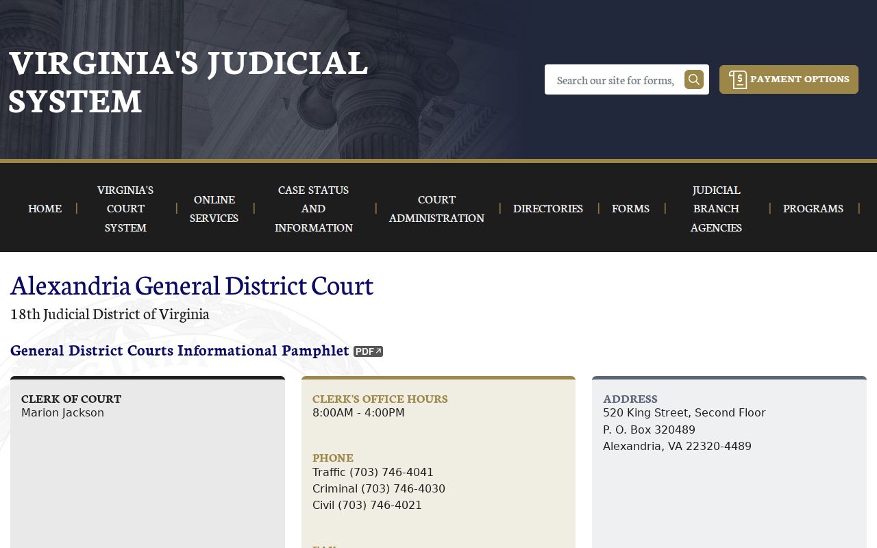 Alexandria City traffic clerk and General District Court schedule