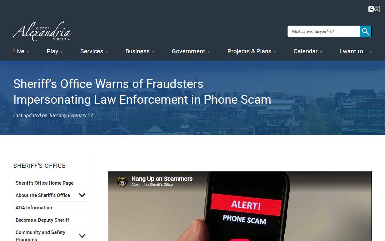 Alexandria City Sheriff's official warning about fake warrant calls