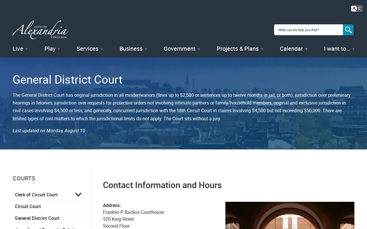 Alexandria City General District Court case search for traffic warrant records